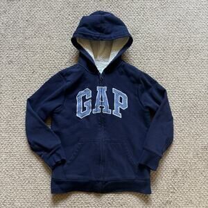 Gap Hoodie blue Zip Up Hoodie sherpa lined Y2K Pullover Sweatshirt Logo womensXS